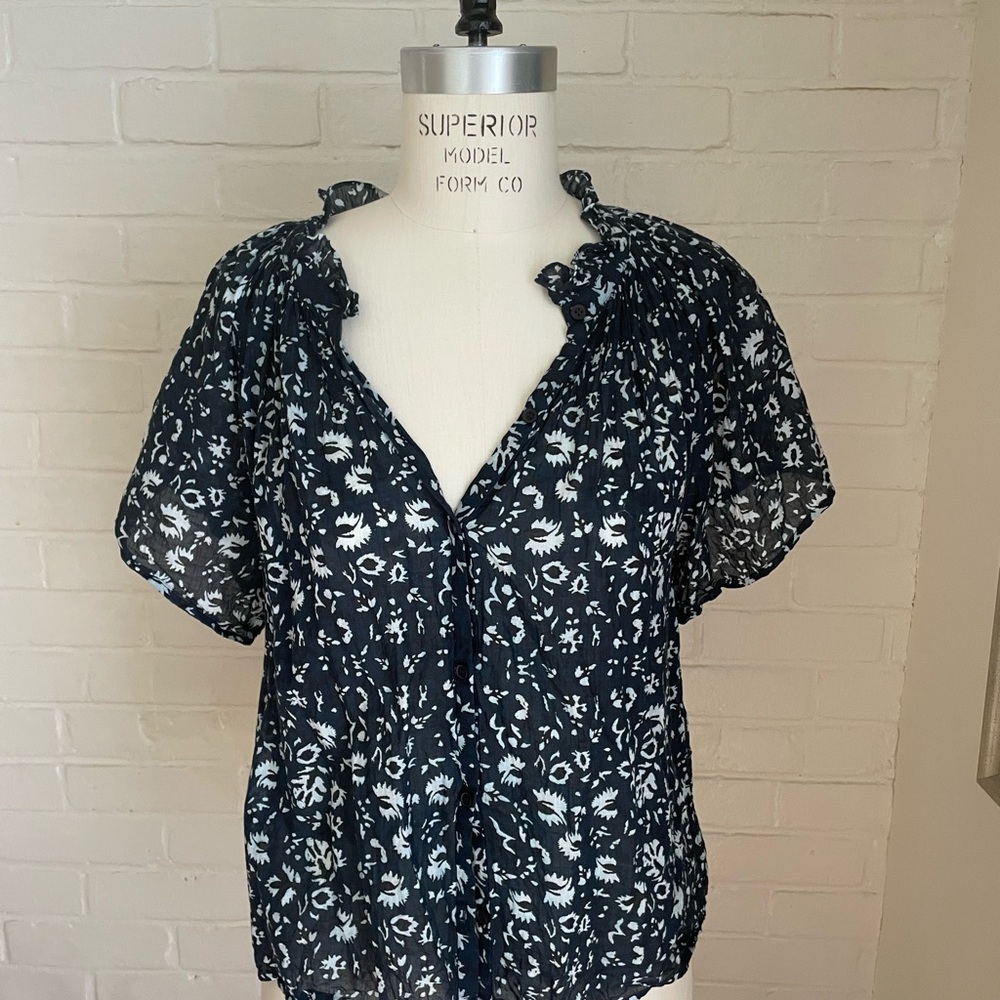Apiece Apart Navy and White Floral Blouse